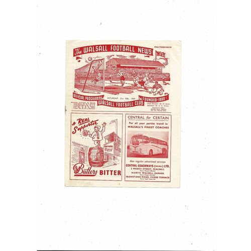 1958/59 Walsall v Aldershot Football Programme