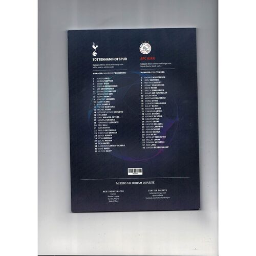 2018/19 Tottenham Hotspur v Ajax Champions League Semi Final Football Programme