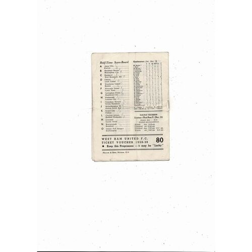 1958/59 West Ham United v Arsenal Football Programme