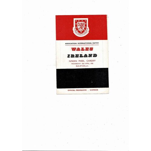 1958 Wales v Ireland International Football Programme @ Cardiff City