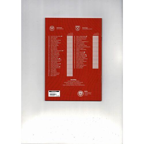 2025/26 Brentford v West Ham United Football Programme