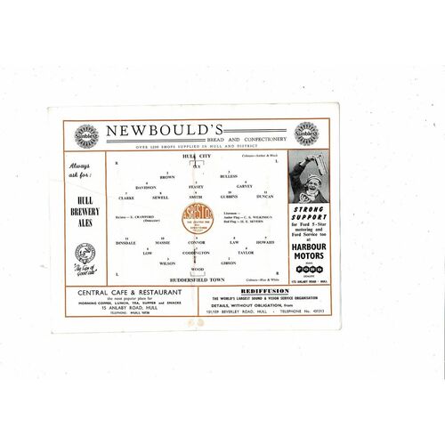 1959/60 Hull City v Huddersfield Town Football Programme