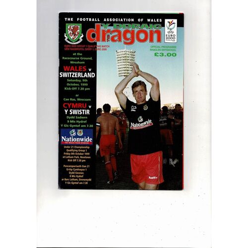 1999 Wales v Switzerland European Championship Football Programme @ Wrexham