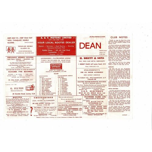 1968/69 Leytonstone v Walthamstow Essex Thameside Trophy Final 1967/68 Programme