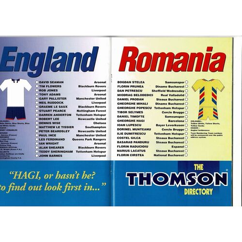 1994 England v Romania Football Programme