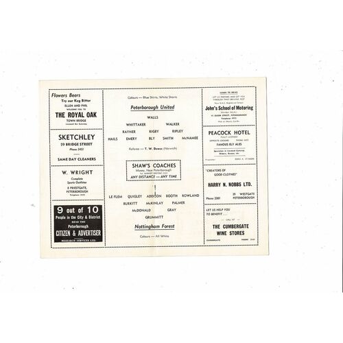 Peterborough United v Nottingham Forest Friendly Football Programme 1960/61