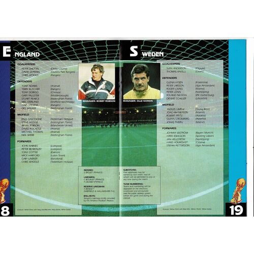 1988 England v Sweden Football Programme