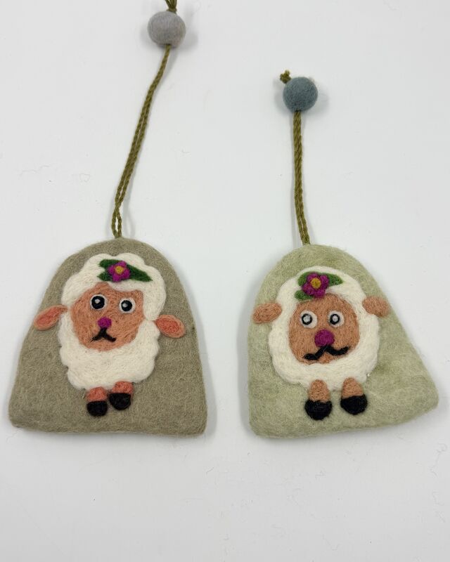 handmade sheep man key holders- lime grey