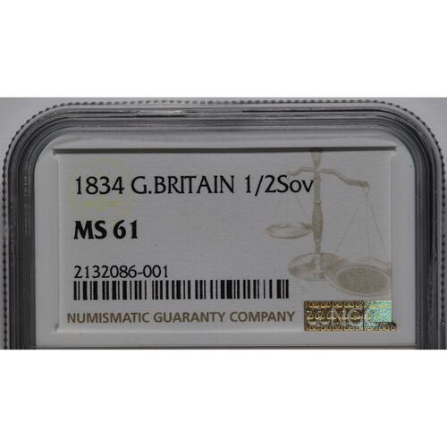 Extremely rare small size 1834 King William 111 gold half sovereign