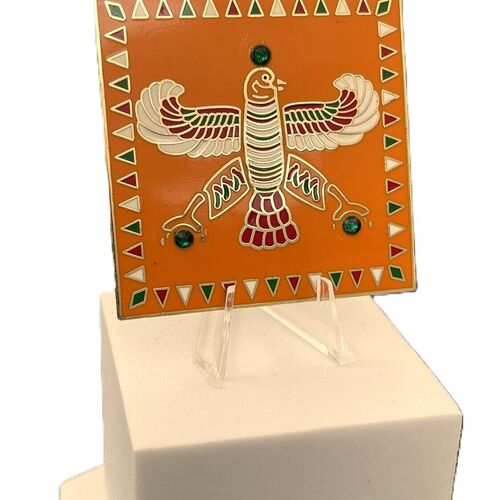 Display & Magnet Tile. The Persian Falcon. Deep Orange with 3 Green stones.