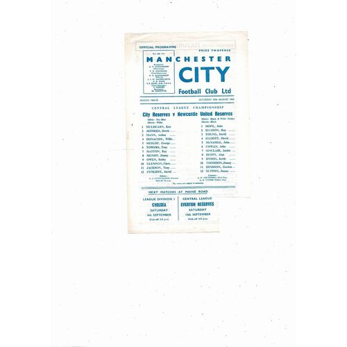 Manchester City v Newcastle United Central League Football Programme 1969/70
