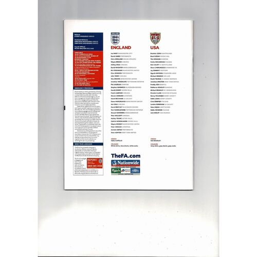 2008 England v USA Football Programme