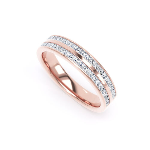 Double row channel set princess cut diamond ring