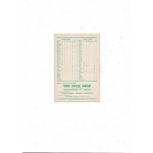 1954/55 Yeovil Town v Headington Southern League Football Programme