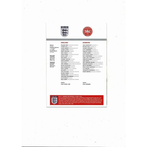 2004 England v Denmark Womens International Football Programme
