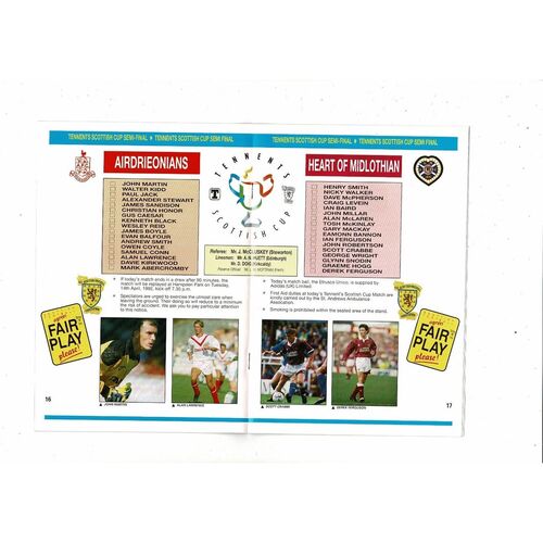 1992 Airdrie v Hearts Scottish Cup Semi Final Football Programme