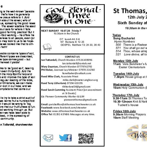 Pew Sheet | The Parish of St Thomas, Exeter