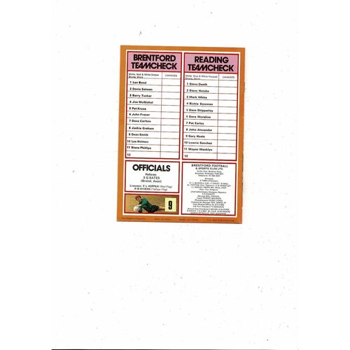 1979/80 Brentford v Reading Football Programme