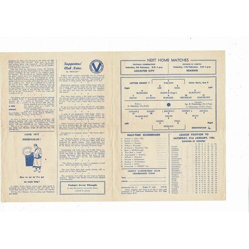 1955/56 Leyton Orient v Birmingham City FA Cup Football Programme