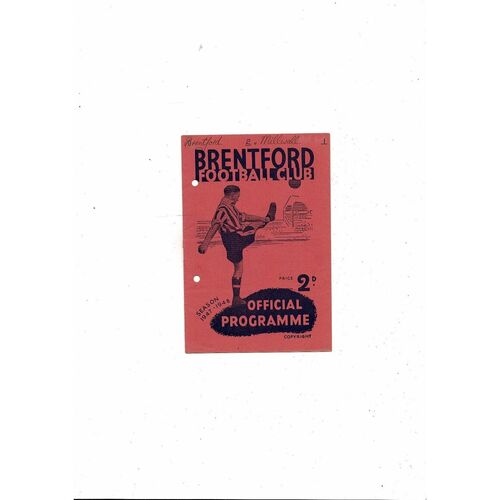 1947/48 Brentford v Millwall Football Programme