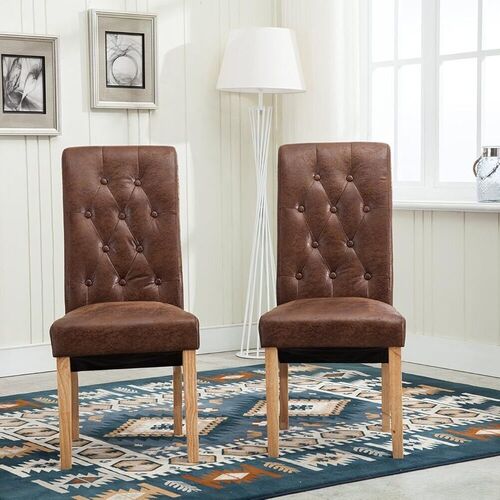 mcc direct Set of 2 Linen Fabric Dining Chairs Roll Top Scroll High Back For Home & Commercial Restaurants