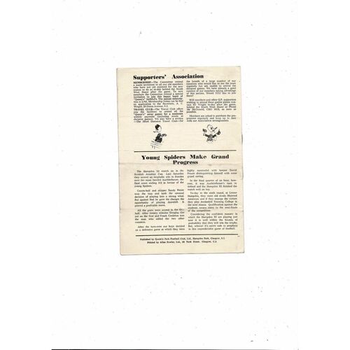 1962/63 Queens Park v Albion Rovers Scottish League Football Programme