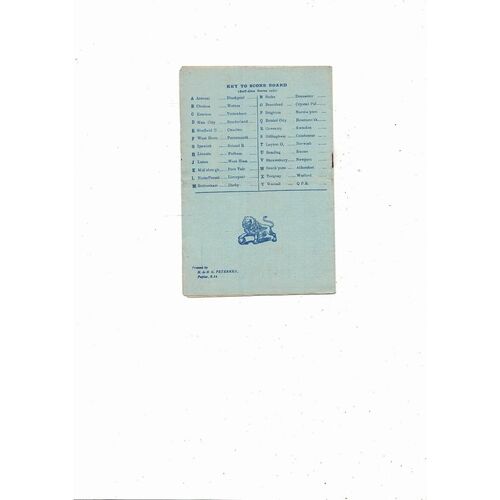1954/55 Millwall v Southend United Football Programme