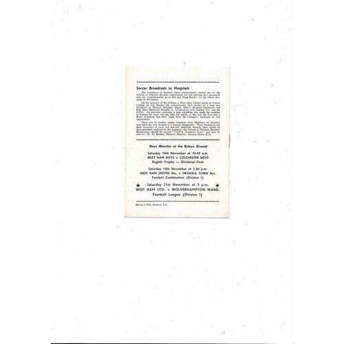 West Ham United v U.D.A. Dukla Friendly Football Programme 1959/60