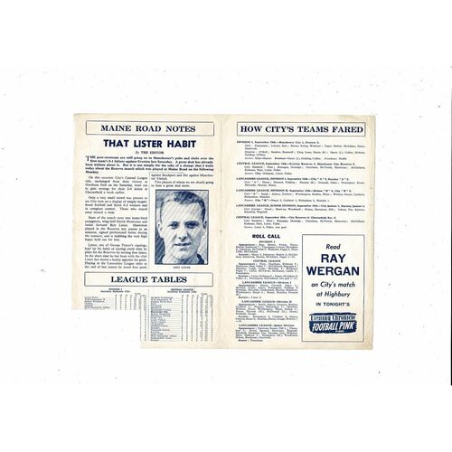 Manchester City v Stoke City Central League Football Programme 1958/59