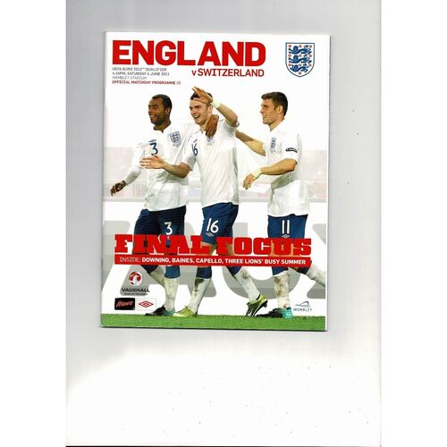 2011 England v Switzerland Football Programme