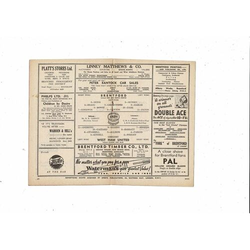 1951/52 Brentford v West Ham United Football Programme 21st April 1952