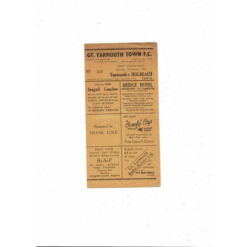 Great Yarmouth Town Football Programmes