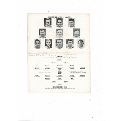 1952/53 Chelsea v Middlesbrough Football Programme