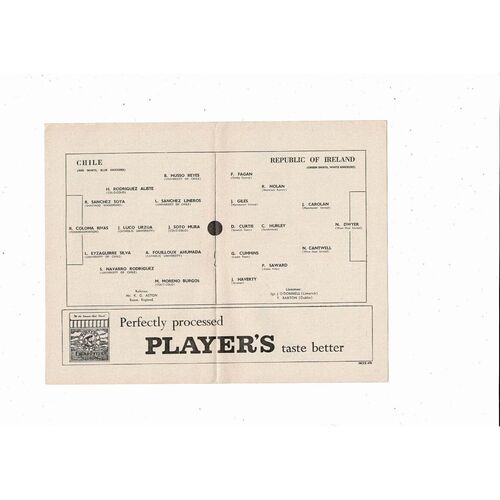 1960 Republic of Ireland v Chile Football Programme