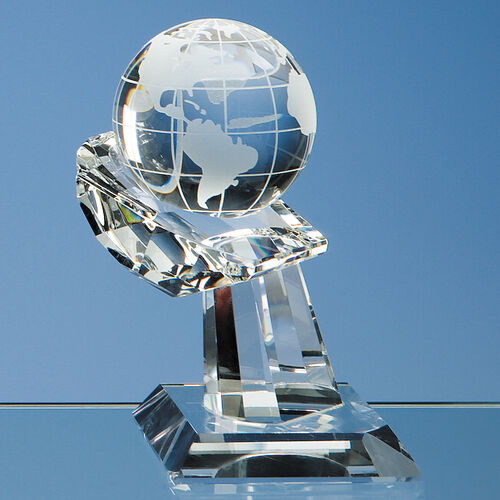 Optical Crystal Globe on Mounted Hand Award (6cm)