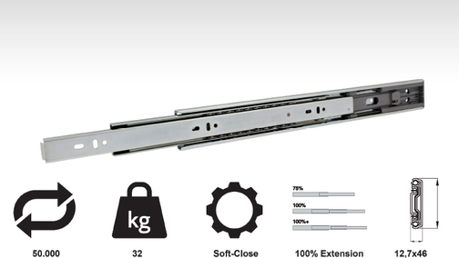 Guide telescopiche a estrazione totale da 32 kg