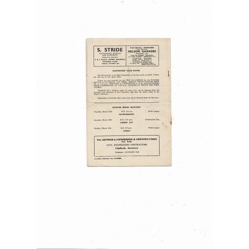 1952/53 Swansea v Notts County Football Programme