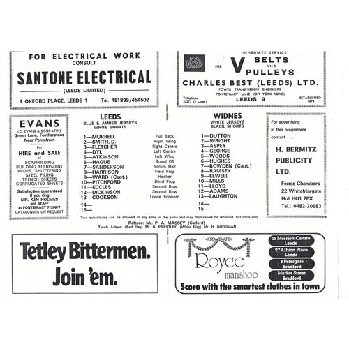 1976/77 Leeds v Widnes (03/03/1977) Rugby League Programme