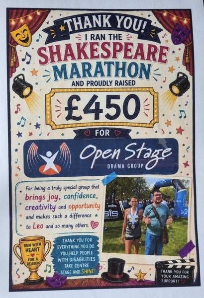 Shakespeare Marathon Success raises £450 for Open Stage!
