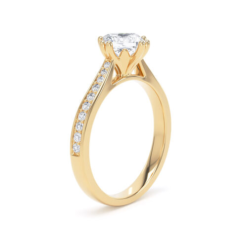 Princess cut double claw solitaire with diamond set shoulders 