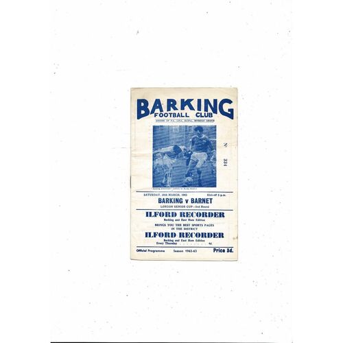 1962/63 Barking v Barnet London Senior Cup Football Programme