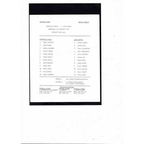 Newcastle United v Leeds United Central League Football Programme 1982/83