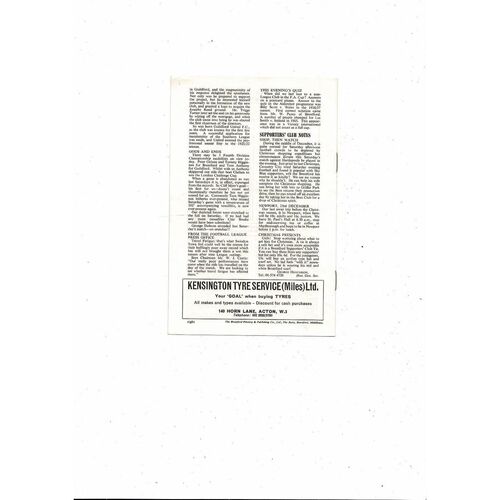 Brentford v Guildford City FA Cup Football Programme 1967/68 14th December - Rearranged fixture