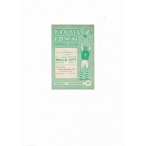 Yeovil Town v Wells City Western League Football Programme 1956/57