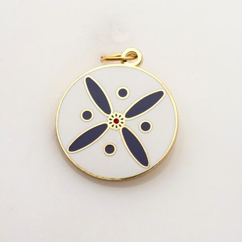 Round Pendant. The Persian Cross. Deep Purple on White with 1 Central Red Stone.