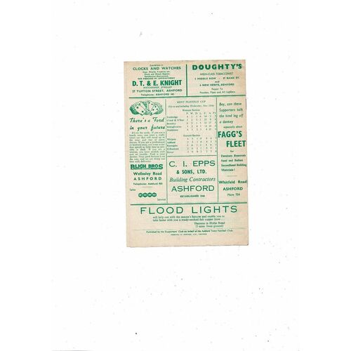 1961/62 Ashford Town v Margate Southern League Football Programme