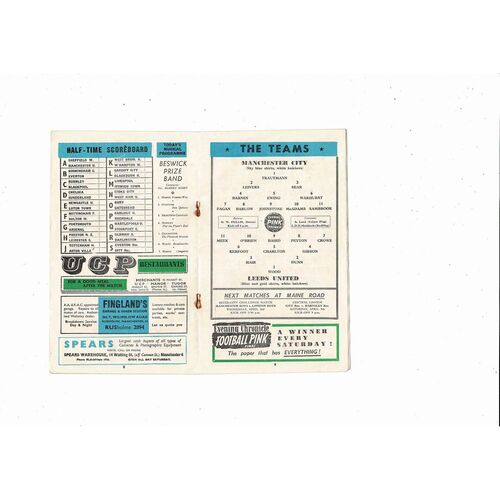 1957/58 Manchester City v Leeds United Football Programme