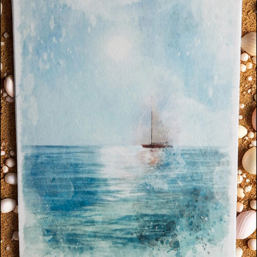 Handmade Decoupage Sailing Boat on Ocean Canvas Wall Art