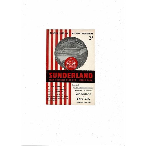 1955/56 Sunderland v York City FA Cup Replay Football Programme