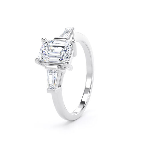 Emerald cut and tapered baguette diamond trilogy